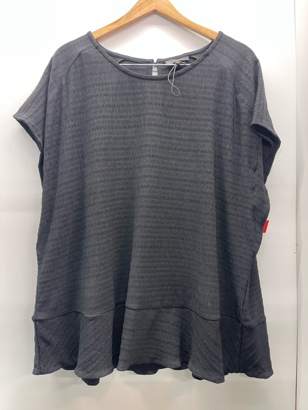 DG2 by Diane Gilman Short Sleeve Textured Peplum Tunic - Black